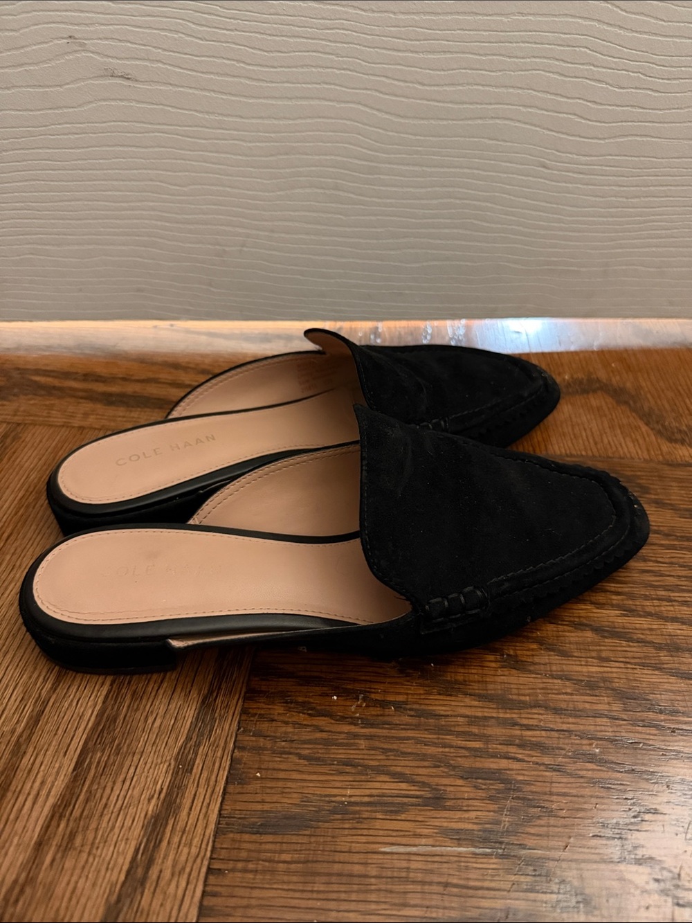 Cole Haan Black Suede Backless Mule Loafers